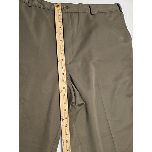 Mens Tommy Hilfiger 40x30 Pants Pleated Olive/Brown Khaki 100% Polyester Cuffed - Picture 5 of 8